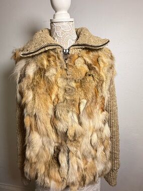 Vintage fox fur zip up sweater